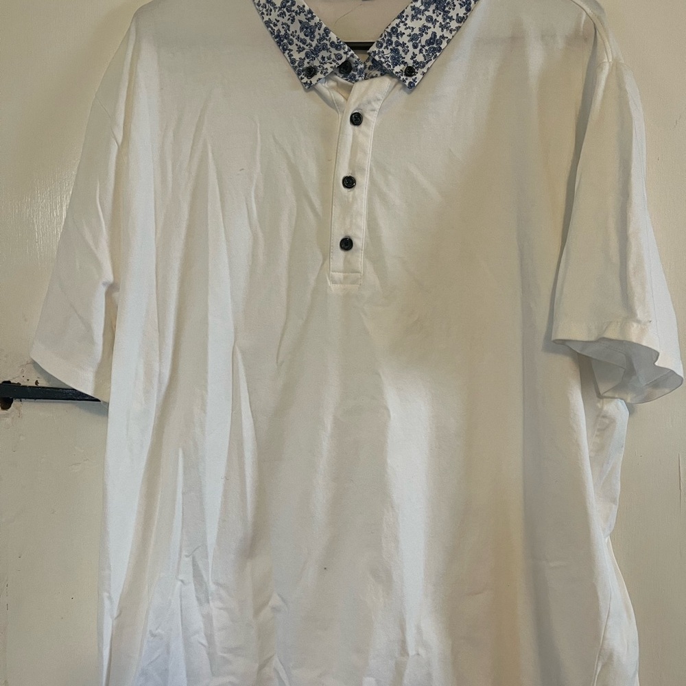 Express White Polo with Navy Collar